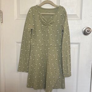 Green Floral Long Sleeve Dress